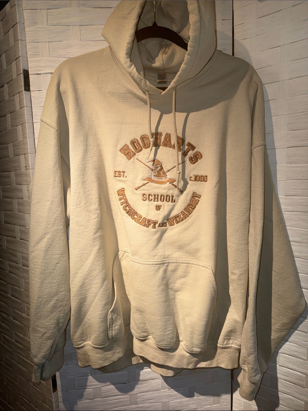 Gildan Cream Hoodie with Brown Hogwarts Crest
